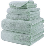 Juego de Toallas de baño de Microfibra Felpa y antipelusa - Secado rápido - Pack de 6 (Verde Claro)