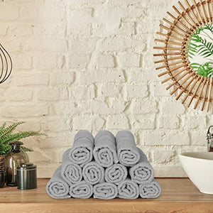 Utopia Towels Juego de 12 paños de baño de lujo (12 x 12 pulgadas), 600 g/m², 100 % algodón, altamente absorbentes y suaves al tacto, para baño, spa, gimnasio y toalla facial (gris frío)