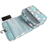 Bolsa de Viaje Cosmético Maquillaje Portátil Multifunción, Bolso del almacenaje del almacenaje del bolso de la toalla con el gancho colgante para viajar (Azul Flores)