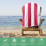 Toalla de playa 100% algodón, diseño de rayas, paquete de 4 toallas de baño, toalla de gran tamaño de 30 x 60 pulgadas, toalla de secado rápido para baño, viajes, natación, piscina, hotel, fiestas, invitados, toalla de playa de terciopelo, fucsia