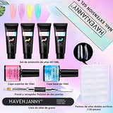 HavenJanny Kit Uñas de Gel, 4 Colores Gel de Extensión de Uñas, Glitter Polygel Nail Kit con Top Coat y Base Coat, 72 piezas de puntas de uñas, Regalos para Madre, Novia y Amiga (B)