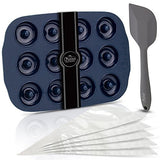 Mini Donut Pan Set - Kit combinado de 12 agujeros, fabricante de donuts de silicona antiadherente, 5 bolsas de repostería y espátula - Molde para hornear apto para lavavajillas y horno para donas pequeñas, galletas, arte de resina y más