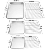 ▶ Juego de bandejas para hornear con estantes, 20 pulgadas, 16 pulgadas y 12 ½ pulgadas, bandejas de acero inoxidable para hornear galletas con estantes de refrigeración para asar, no tóxicas y sin óxido, acabado de espejo y aptas para lavavajillas,