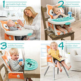 Infantino - Silla de bebé 4 en 1 – Ahorro de espacio, elevador multietapa y silla para niños pequeños con alfombrilla multiusos para comida y charola apta para lavavajillas, en un diseño de zorro
