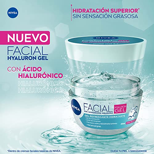 NIVEA Gel Facial Refrescante Cuidado Facial (200 ml) con ácido hialurónico, 24 horas de humectación para un piel fresca, suave y luminosa, ideal para piel grasa