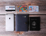 Portatarjetas de piel auténtica para pasaporte y tarjeta de vacunación, funda RFID para pasaporte con ranura para tarjeta de vacunación CDC, para documentos de identificación de viaje familiares, mujeres y hombres, Azul / Patchwork, Talla única