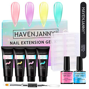 HavenJanny Kit Uñas de Gel, 4 Colores Gel de Extensión de Uñas, Glitter Polygel Nail Kit con Top Coat y Base Coat, 72 piezas de puntas de uñas, Regalos para Madre, Novia y Amiga (B)