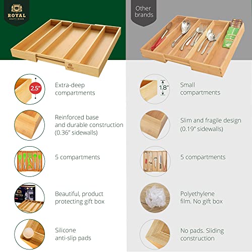 Organizador de cubiertos de bambú de alta calidad, organizador de cajones  de cocina expandible y organizador de utensilios, bandeja de cubiertos de