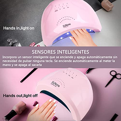 Luz de uñas LED 48w gel polish luz de gel profesional con 3 temporizadores luz de curado de mango portátil para sensor de uñas y dedos de los pies (rosa), ZJD