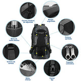 Mochila Impermeable de Viaje - Mochila de Senderismo 60L Mochila para Camping Transpirable y Ligera Mochila Deportiva para Montañismo,Campismo,Deportes al Aire Libre Para Hombre Mujer (Negro)