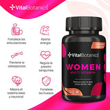 VitalBotanics Women Multivitamin + con 60 capsulas. Multivitamínico para Mujer de Alta Potencia con Colágeno Hidrolizado, Ácido Fólico, Biotina, Hierro, Calcio, Magnesio, Maca, Zinc y Vitaminas D, B1, B2, B3, B5, B6, B12, K1.