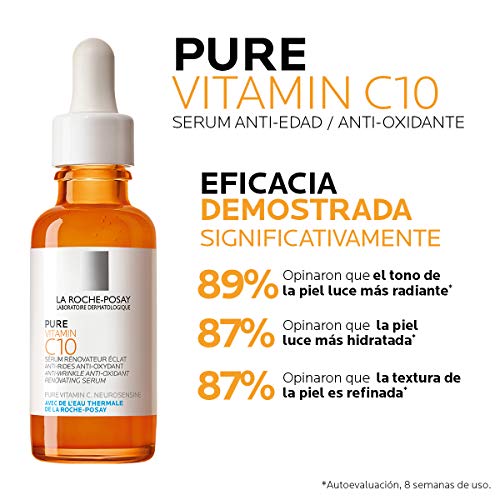 La Roche Posay Pure Vitamin C10 Serum Facial de Vitamina C Pura y Acido Salicilico. Suero Antiarrugas para Iluminar y Reafirmar La Piel, 30 ml