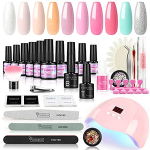 Kit Manicura Uñas Semipermanente 36W Lámpara LED/U-V 10 Colores Esmaltes Semipermanentes Base Coat Top Coat Kit Uñas de Gel Completo