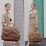Bolsa de viaje para mujeres y mujeres con compartimento para zapatos y funda para equipaje, Marrón leopardo, M, Estampado de leopardo