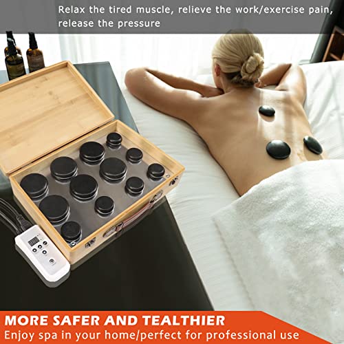 Juego de masaje de piedras calientes con kit de calentador, control digital de temperatura, piedras de masaje con 12 piedras de basalto para spa profesional/hogar