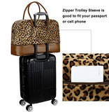 Bolsa de viaje para mujeres y mujeres con compartimento para zapatos y funda para equipaje, Marrón leopardo, M, Estampado de leopardo