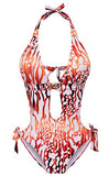 Trajes de baño de una pieza para mujer, con abertura en la espalda y los laterales, monokini halter, trajes de baño adelgazantes, Naranja, M