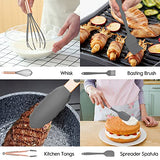Juego de utensilios de cocina de silicona, juego de 14 utensilios de cocina antiadherentes resistentes al calor, utensilios de cocina con mango de acero inoxidable de cobre, pinzas giratorias, espátula, cuchara, sin BPA, no tóxico