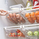 ▶ Organizador de cajón de nevera, organizador de refrigerador, extraíble con asa, estante para nevera, contenedor transparente para alimentos, bebidas, apto para estante de nevera de menos de 1,5 cm (dos particiones)