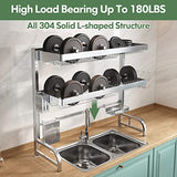 Escurridor de Trastes sobre Fregadero Grande de Acero Inoxidable 304 de 3 Niveles, Estante de Cocina Extensible sobre el Gabinete de Almacenamiento del Fregadero (Plata, 65-90 CM)