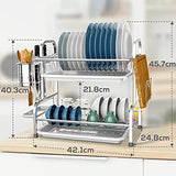 Escurridor de Platos de Acero Inoxidable de 2 Niveles, Menos ocupa más Espacio, Color Plateado