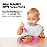 Redlemon Plato para Bebé Antiderrapante y Adherible, de Silicón con Divisiones para Alimentos, con Ventosas de Succión, Fácil de Limpiar, Libre de BPA, Incluye Cubiertos Sensibles al Calor. Rosa