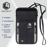 VENTURE 4TH Portadocumentos de Cuello | Cartera de Viaje Anti Robo para Mujeres, Hombres y Niños, con Tecnología RFID para Viajar con Total Seguridad (Negro)