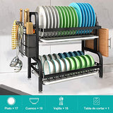 ▶ Escurridor de Platos, 2 Niveles de Acero Inoxidable con Escurridor, Soporte para Utensilios, Soporte para Tabla de Cortar, Escurridor de Platos Grande a Prueba de óxido para Encimera de Cocina