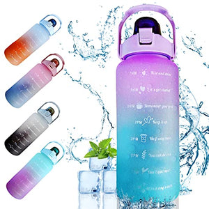 Botella de Agua 2000ml Motivacional Botella Deportiva Reutilizable sin BPA, Marcador de Tiempo y Medición con Pajita para Hacer Ejercicio, Caminar y Cualquier Actividad al Aire Libre (violeta)