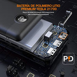 ▶ Powerbank 30000 mAh Carga Rápida Batería Externa Pila QC 3.0, 20W PD Cargador Portátil Batería Con Pantalla LED Indicador, TipoC Bidireccional Compatible Para Android iPhone Quick Charge 3.0, Banco de Energía 3 Salidas Con Cable Micro USB 20CM -Negr