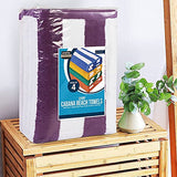 ▶ Paquete de 4 toallas de playa Cabana a rayas, (30 x 60 pulgadas), de gran tamaño, 100% algodón hilado en anillo, altamente absorbentes, de secado rápido, para baño, y toalla de natación (ciruela)