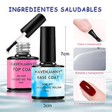 HavenJanny No Wipe Base y Top Coat, Set de Esmalte Semipermanente Base y Capa Superior, Uñas en Polygel UV LED Soak Off Nail Art, Kit para Bricolaje y Salón de Uñas 2 x 10 ml