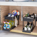 ▶ Organizador  y Almacenamiento bajo el Fregadero, Soporte Multiusos de 2 Nivel con un Estante Deslizante para Armario de Cocina Cuarto de Baño Encimeras -Negro