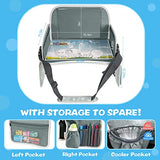 Bandeja de viaje para niños, bandeja de asiento de coche para niños pequeños con tablero de borrado en seco, mesa de viaje plegable con soporte para iPad, bolsillo de almacenamiento, bandeja para niños para viajes por carretera, cochecito de coche, avión,