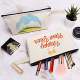 Sinzip 10 bolsas de maquillaje de lona de algodón con parte inferior y correa, bolsa de cosméticos multiusos con cremallera bolsa de aseo de viaje, bolsa de lápices en blanco, Negro, L, Bolsas de lona