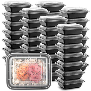 Paquete de 50 recipientes de plástico pequeños para preparación de comidas y tapas para preparación de comidas, rectangulares, color negro, reutilizables, sin BPA, grado alimenticio, apto para congelador, lavaplatos, calidad premium