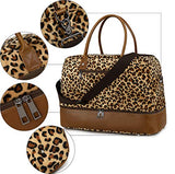 Bolsa de viaje para mujeres y mujeres con compartimento para zapatos y funda para equipaje, Marrón leopardo, M, Estampado de leopardo