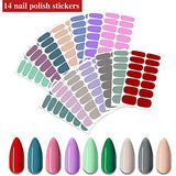 12 Hojas de Pegatinas Autoadhesivas para Uñas, 168 Piezas de Tiras de Esmalte de Uñas de Color Sólido, Envolturas de Uñas Completas para Arte de Uñas DIY con Lima de Uñas, Palillo para Cutículas