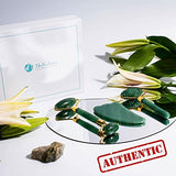Rodillo Masajeador Facial de Jade, Piedra Gua Sha y Pincel de Silicona | Roller y Guasha en Cristal de Jade Verde 100% Natural | Kit de Masaje Manual para Rostro, Contorno de Ojos y Cuello
