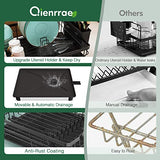 ▶ Escurridor de Trastes con Juego de Drenaje, Escurridor de Platos de Acero Inoxidable para Encimera de Cocina, con Soporte para Utensilios y Alfombrilla de Secadora Adicional, Negro