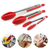 Pinzas de Cocina, MTQ 3 PIEZAS Pinzas de Acero Inoxidable con Seguro, Kit de Pinzas de Silicona de 7", 9" y 12", con Puntas de Silicona Antiadherentes, Alta Resistencia al Calor a 480 ° F, (Rojo)