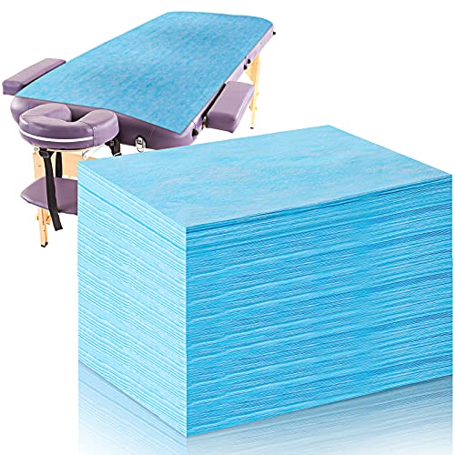 Juego de 50 sábanas desechables de 31 x 70 pulgadas, impermeables, para mesa de masaje, tela no tejida para spa, salón de belleza, hoteles (azul)