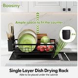 Escurridor de Trastes de Acero Inoxidable de 1 Nivele para Encimera de Cocina con Drenaje, Escurridor de Platos con Soporte para Tazas, Utensilios, Tabla de Cortar y Alfombrilla Extra Seca