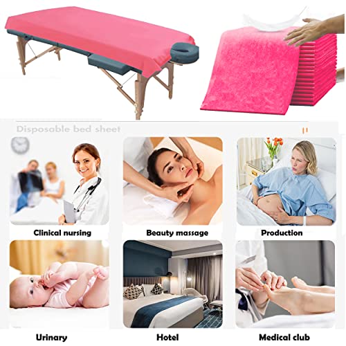 100 piezas de sábanas de mesa de masaje, sábanas desechables de spa no tejidas, transpirables, fundas de cama impermeables para spa, tatuaje, salón, pestañas, suministros de esteticista, color rosa