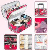 Bolsa de maquillaje grande, organizador de bolsas de maquillaje de viaje, bolsa de maquillaje de doble capa, bolsa de aseo para brochas de maquillaje, botellas de tamaño completo, paletas de esponja, organizador de cosméticos, Rojo (Large-Red), Large