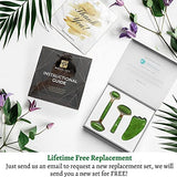 Rodillo Masajeador Facial de Jade, Piedra Gua Sha y Pincel de Silicona | Roller y Guasha en Cristal de Jade Verde 100% Natural | Kit de Masaje Manual para Rostro, Contorno de Ojos y Cuello