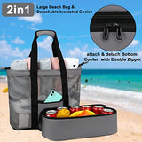 Bolsa de playa de malla con enfriador aislado, bolsas de piscina desmontables para mujer, Gris 2, X-Large