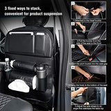 Tsumbay Organizador de asiento trasero de coche con soporte para tablet, 9 bolsillos de almacenamiento, organizador de almacenamiento de coche de piel sintética con bandeja de mesa plegable, protectores de asiento de coche, alfombrillas de patada, accesor