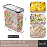 Juego de 5 Recipientes Herméticos para Almacenamiento de Dlimentos PRAKI Sin BPA Con Tapas, Perfecto para Azúcar, Suministros para Hornear, 20 Etiquetas y Marcas (4L Negro)