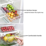 ▶ Organizador de cajón de nevera, organizador de refrigerador, extraíble con asa, estante para nevera, contenedor transparente para alimentos, bebidas, apto para estante de nevera de menos de 1,5 cm (dos particiones)